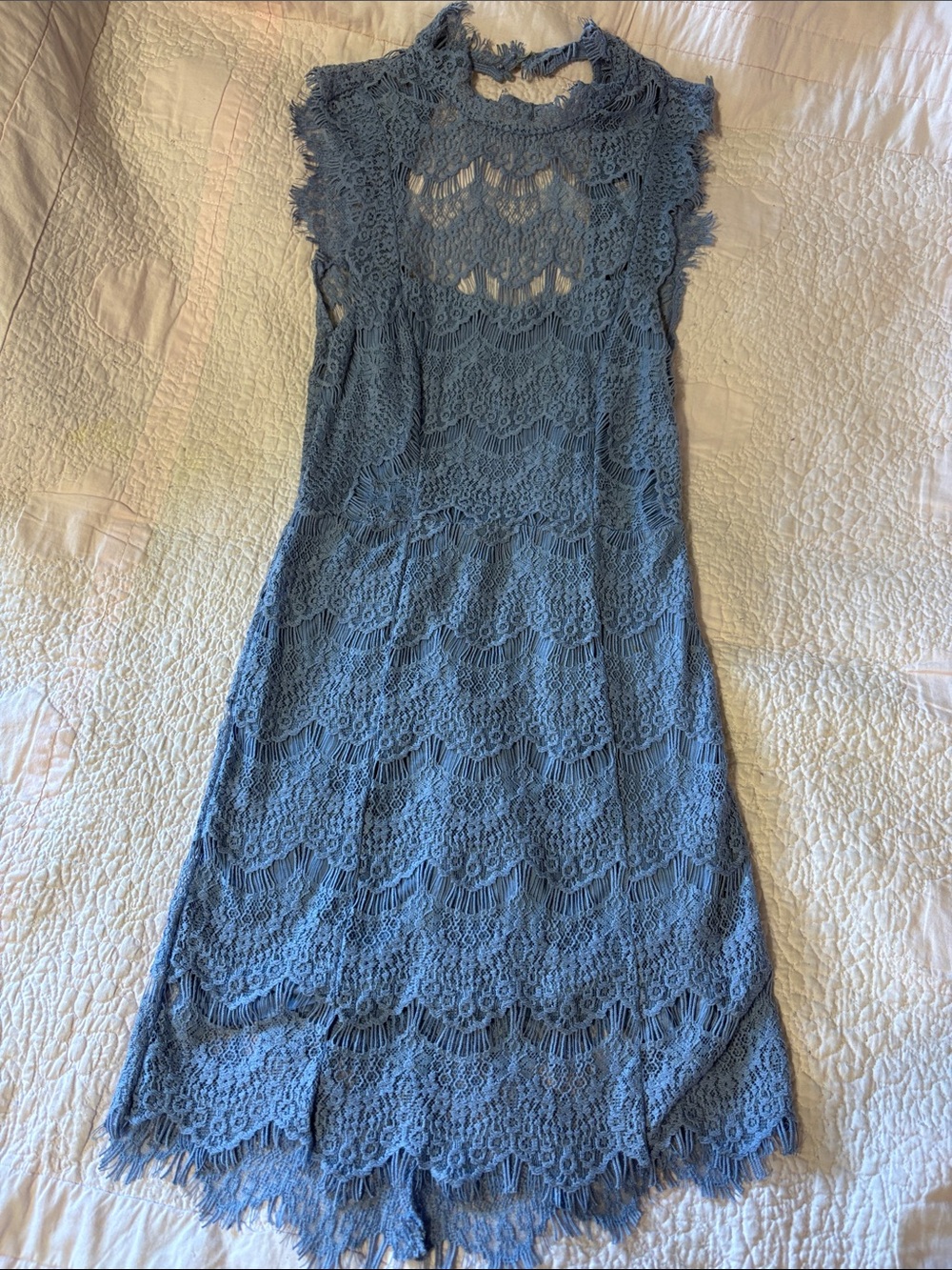 Free People Dusty Blue Crochet Lace Midi Dress